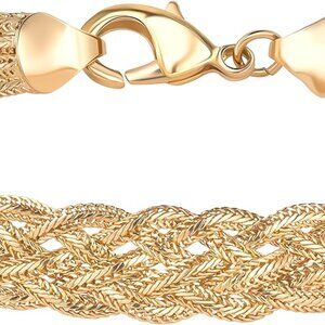 18K Gold Plated Mesh Bracelet Womens Braided Chain Jewelry Gift 7.5 Inches